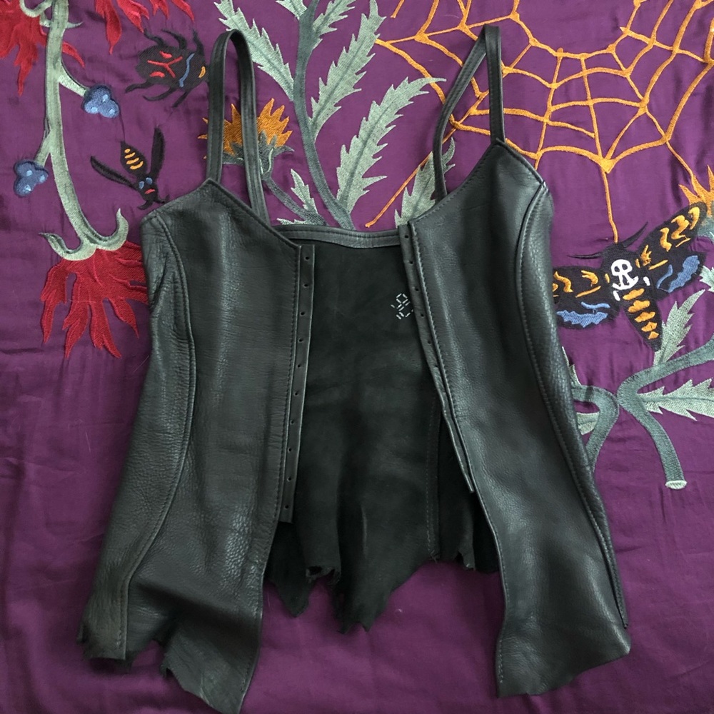 Genuine Black Leather Handmade Corset Top with raw edges. Size M